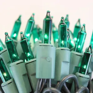 100-bulb Green Mini Lights, 2.5" Spacing, Green Wire