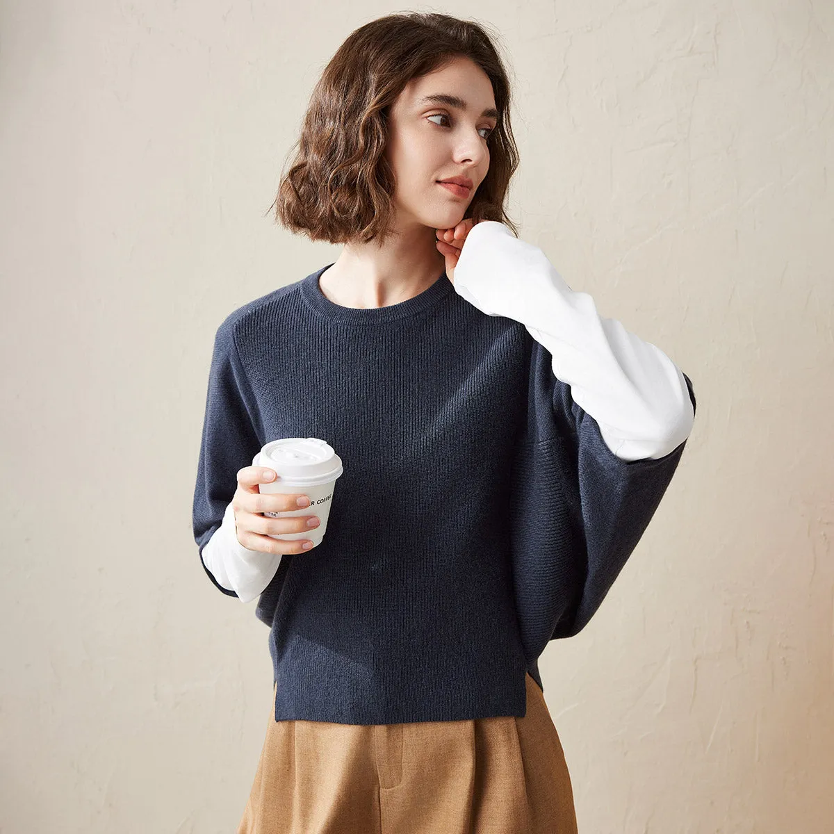 100% Cashmere Loose Batwing Sleeve Sweater