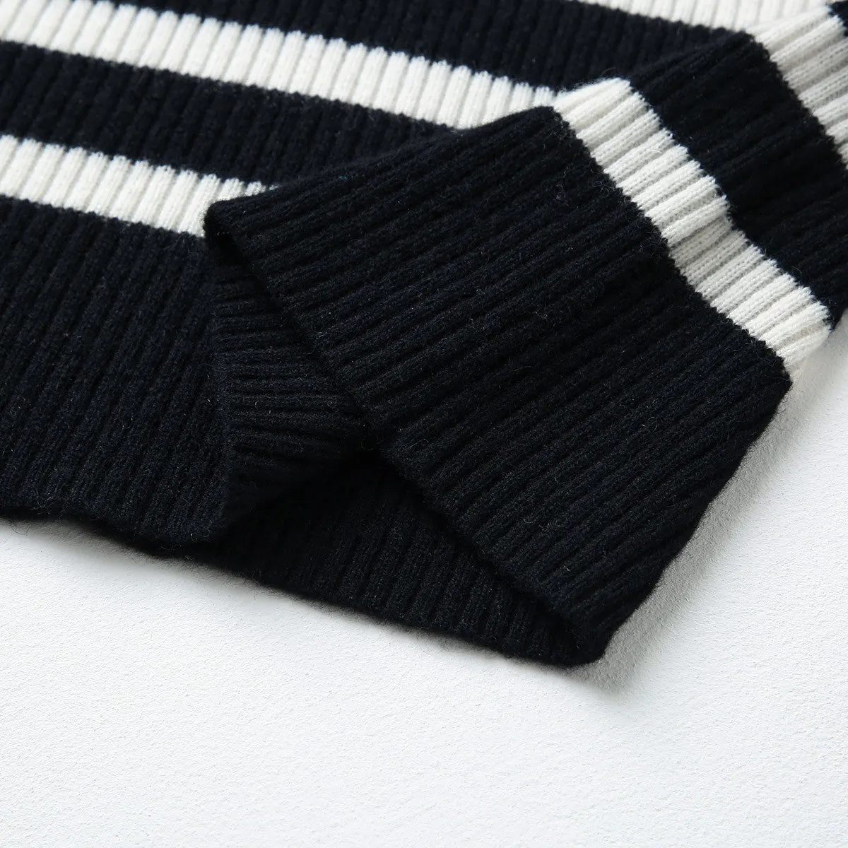 100% Cashmere Striped Turtleneck Knit Sweater