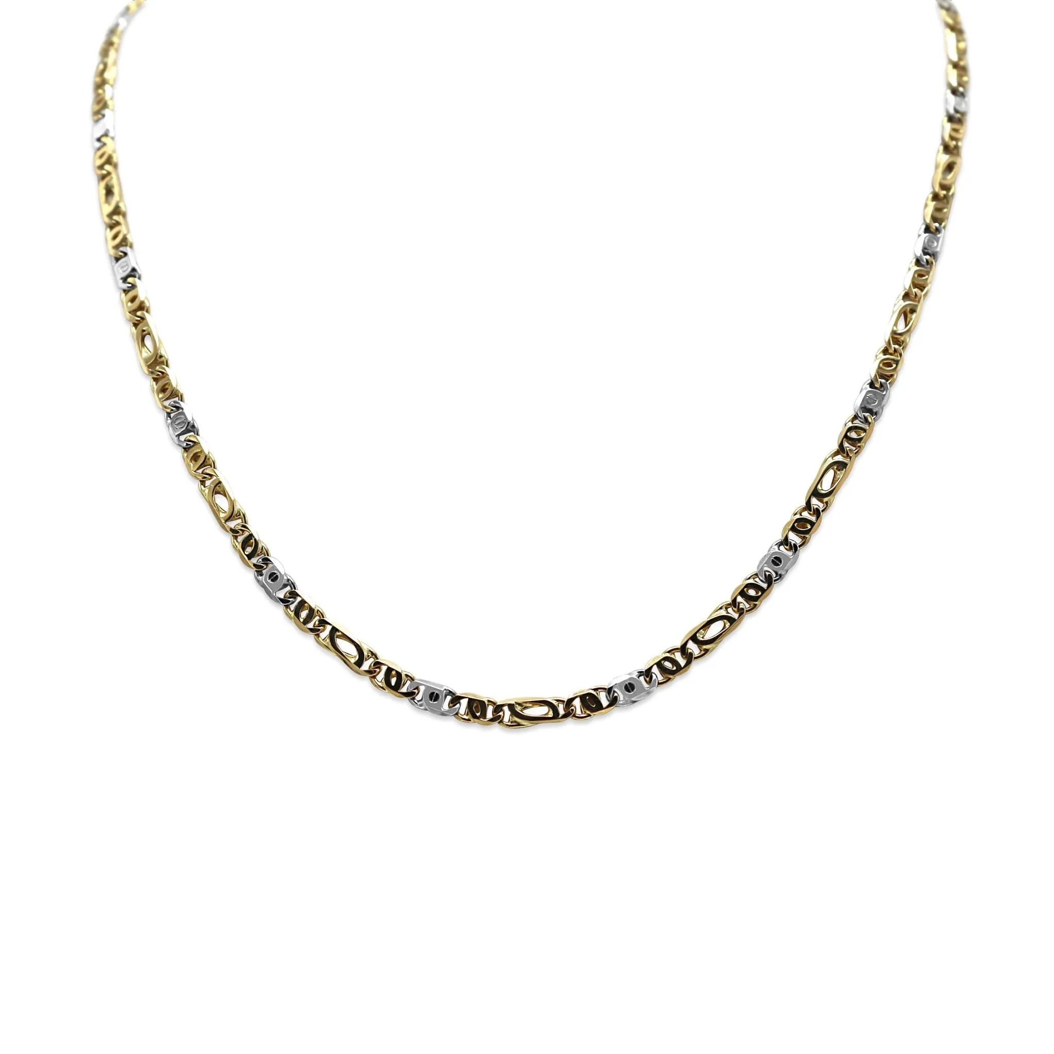 18ct Yellow & White Gold Figaro Style 22" Necklace