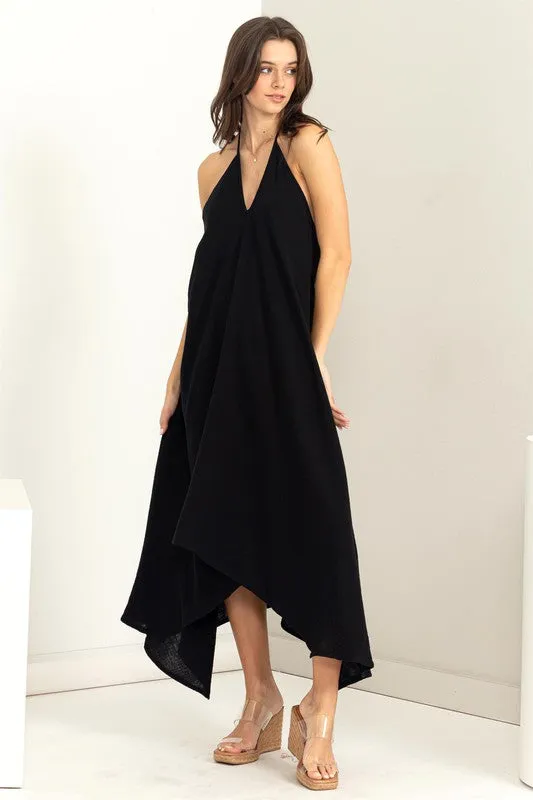 Asymmetric Halter Maxi Dress