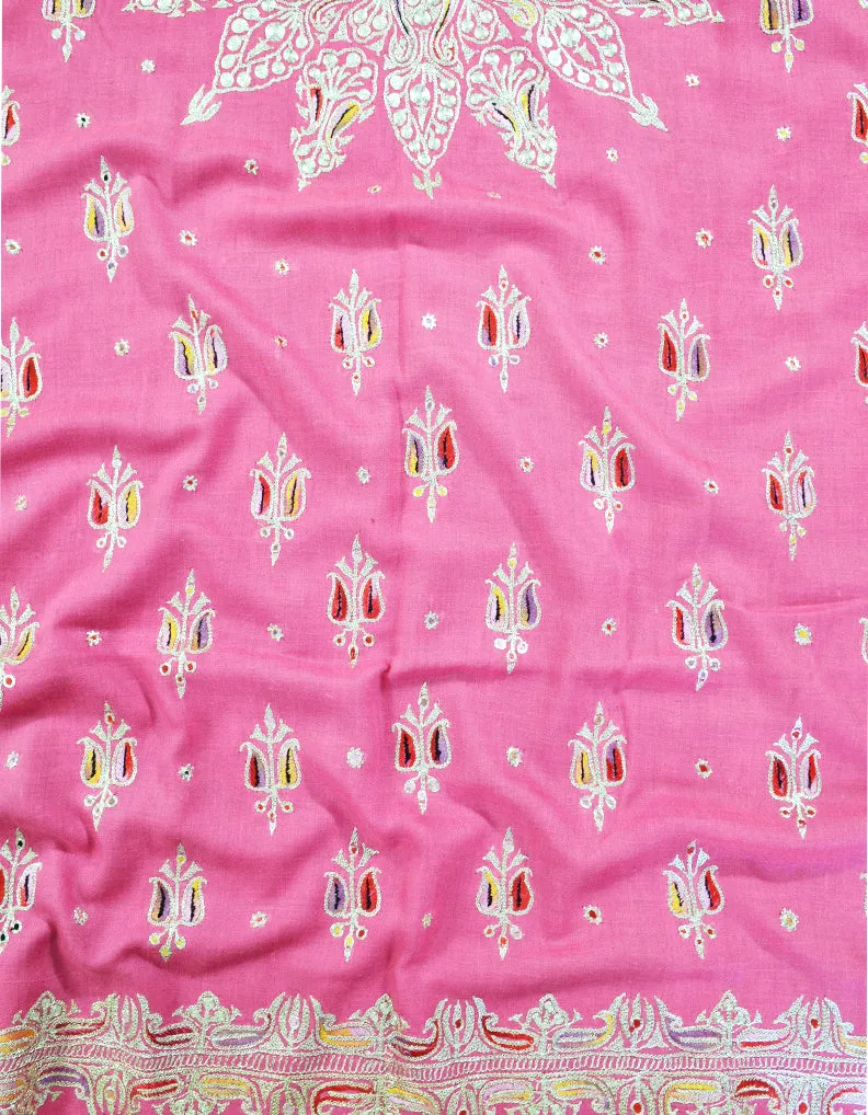 baby pink tilla embroidery pashmina shawl 8409