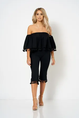 Black Bardot Tassel Co-Ord Set