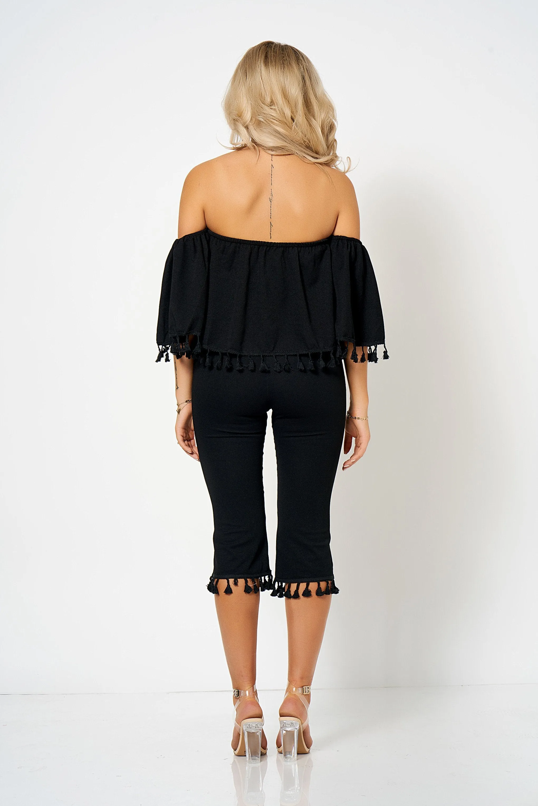 Black Bardot Tassel Co-Ord Set