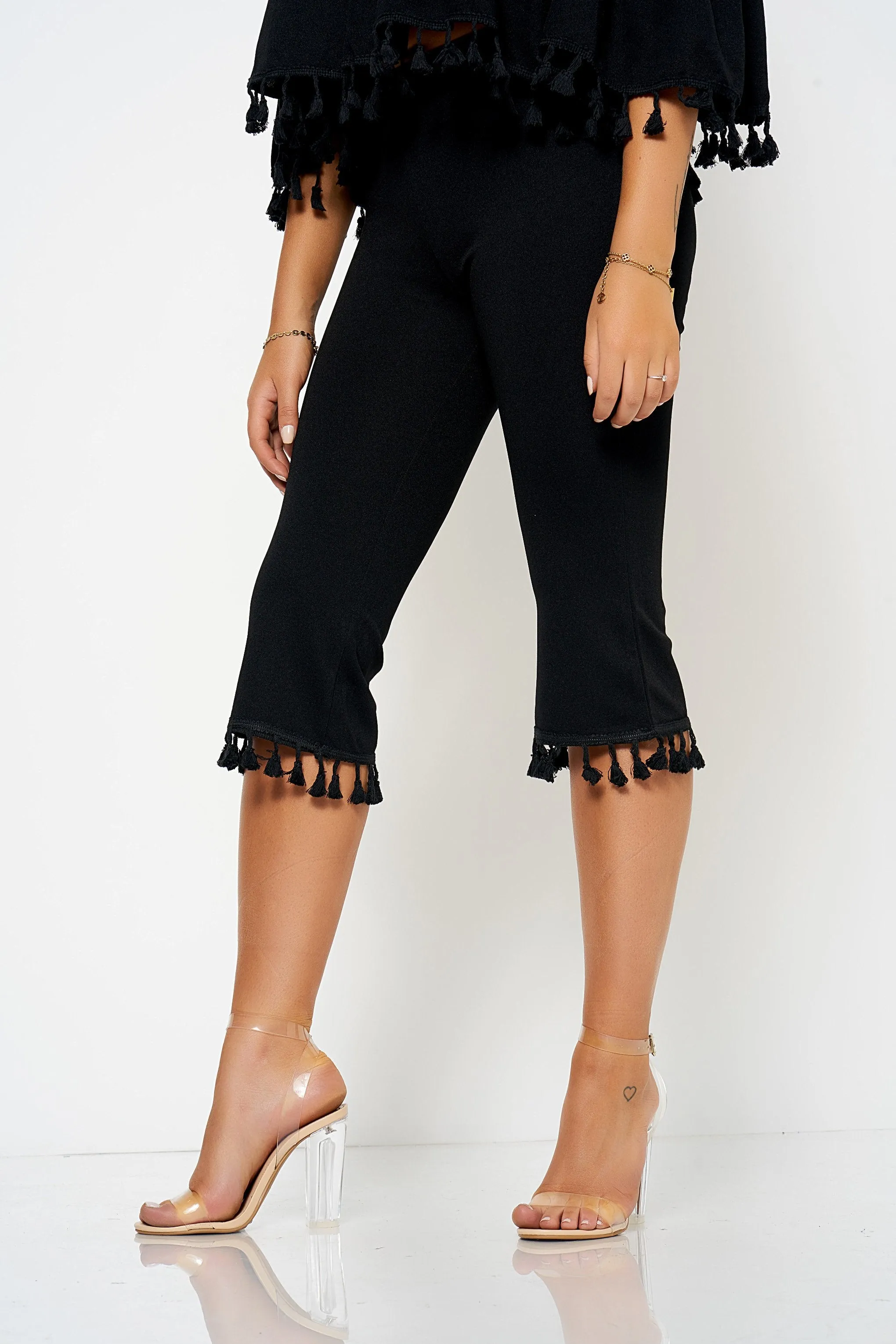 Black Bardot Tassel Co-Ord Set