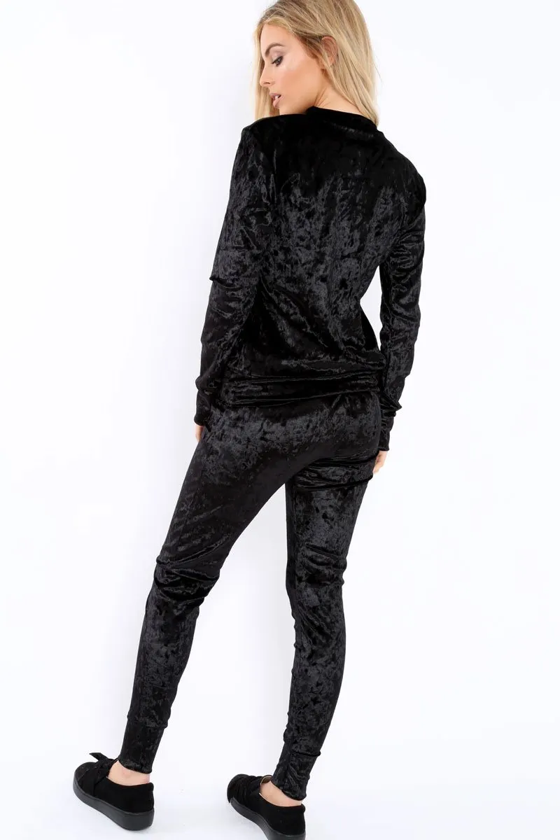 Black Crushed Velvet Tracksuit - Romy