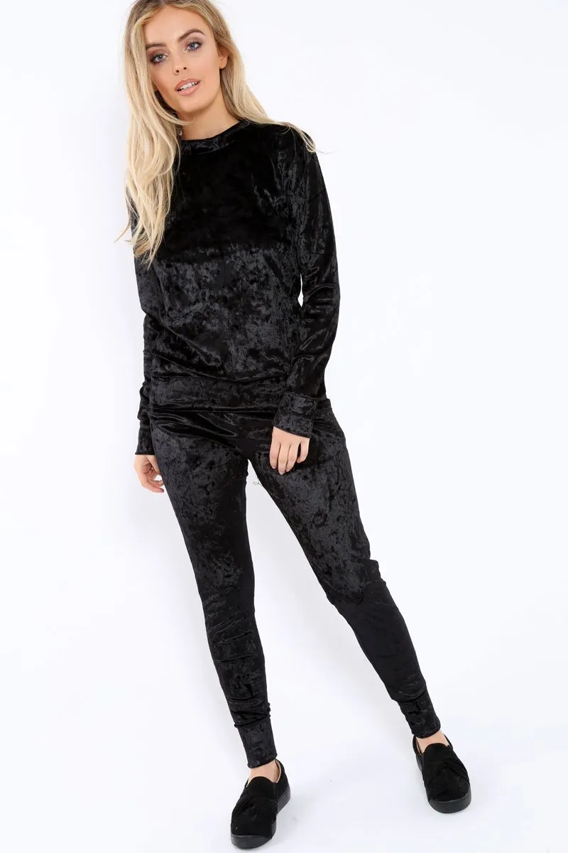 Black Crushed Velvet Tracksuit - Romy