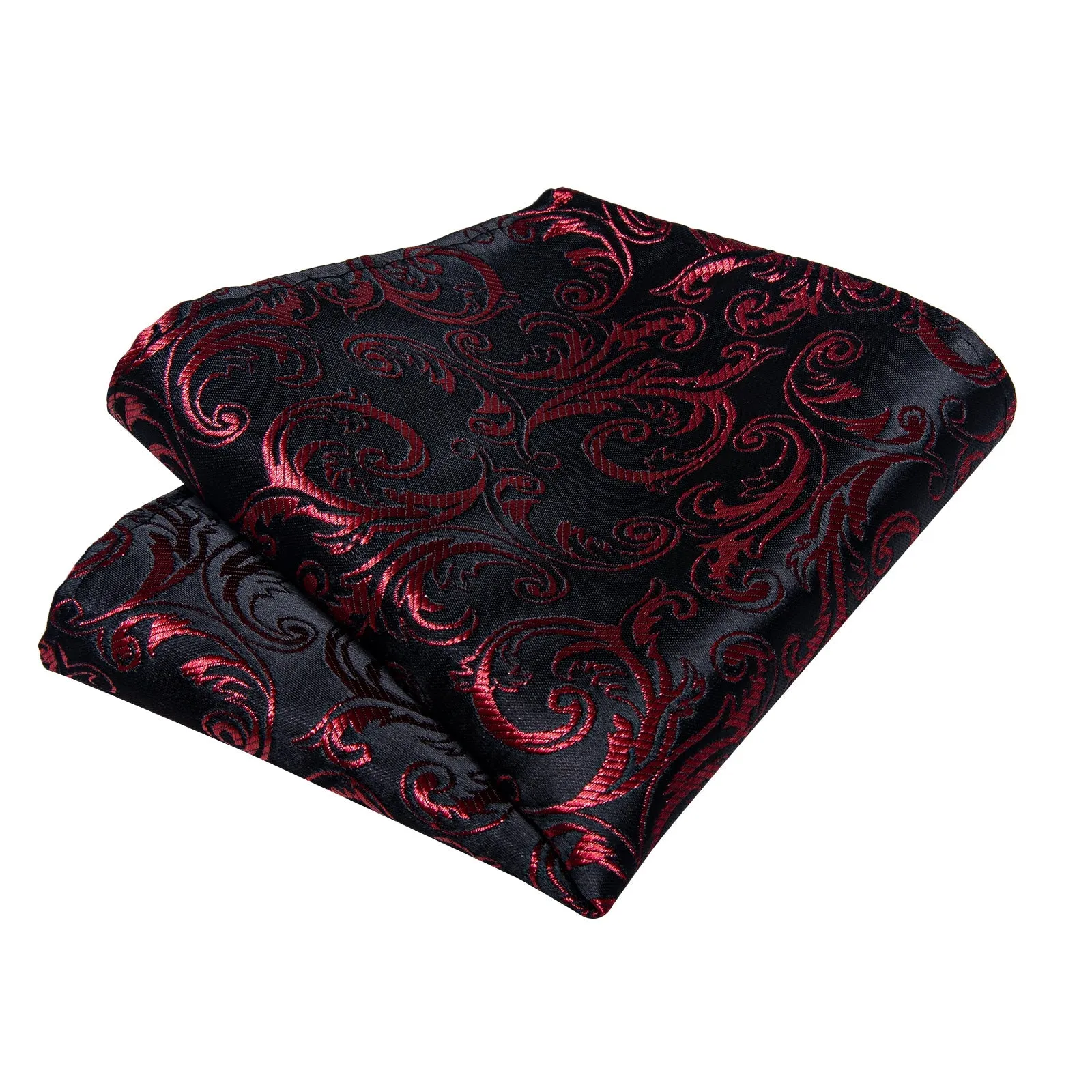 Black DarkRed Floral Self-tied Bow Tie Pocket Square Cufflinks Set