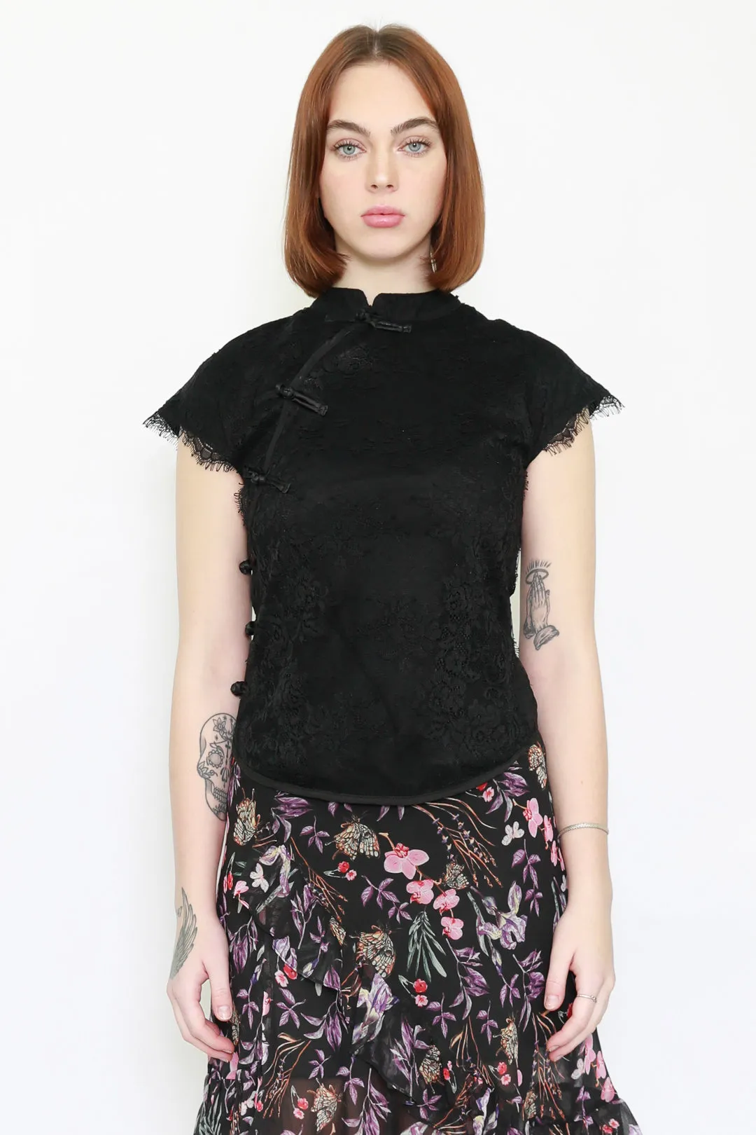 Black Lace Qipao Top