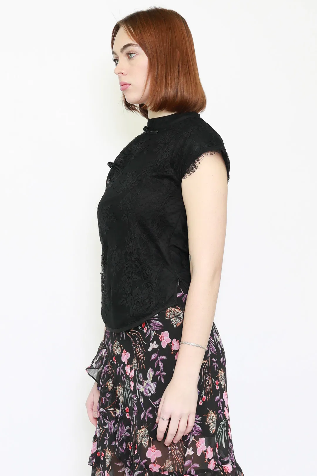 Black Lace Qipao Top