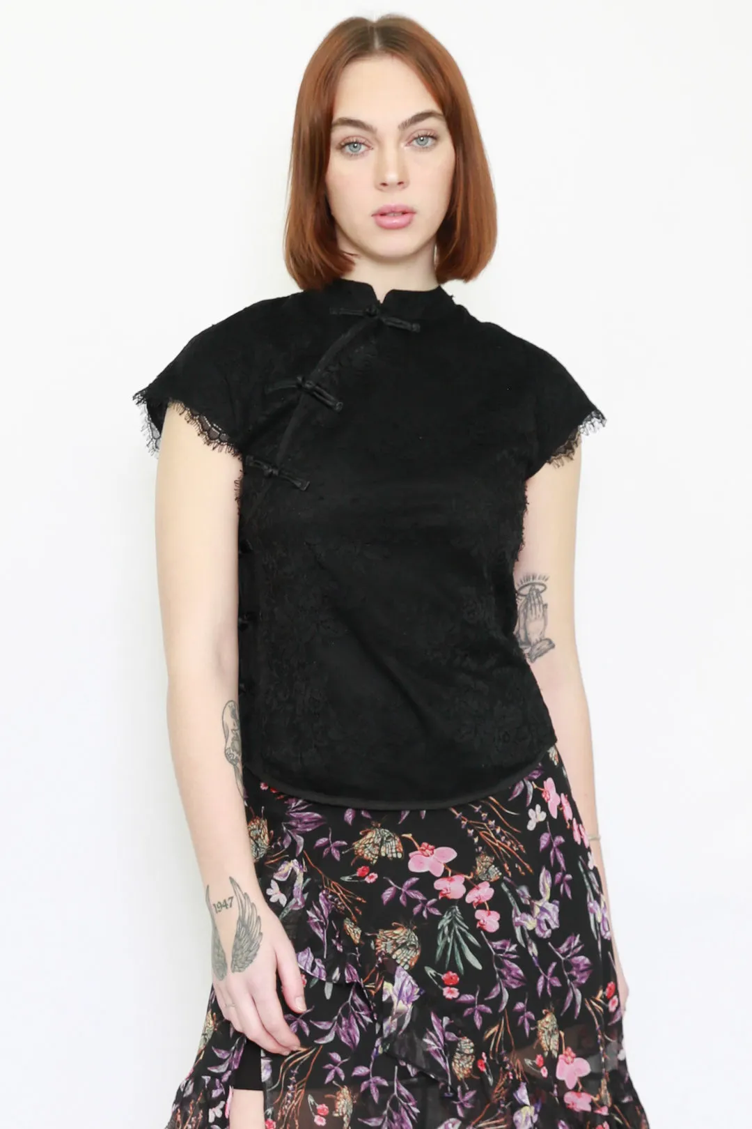 Black Lace Qipao Top