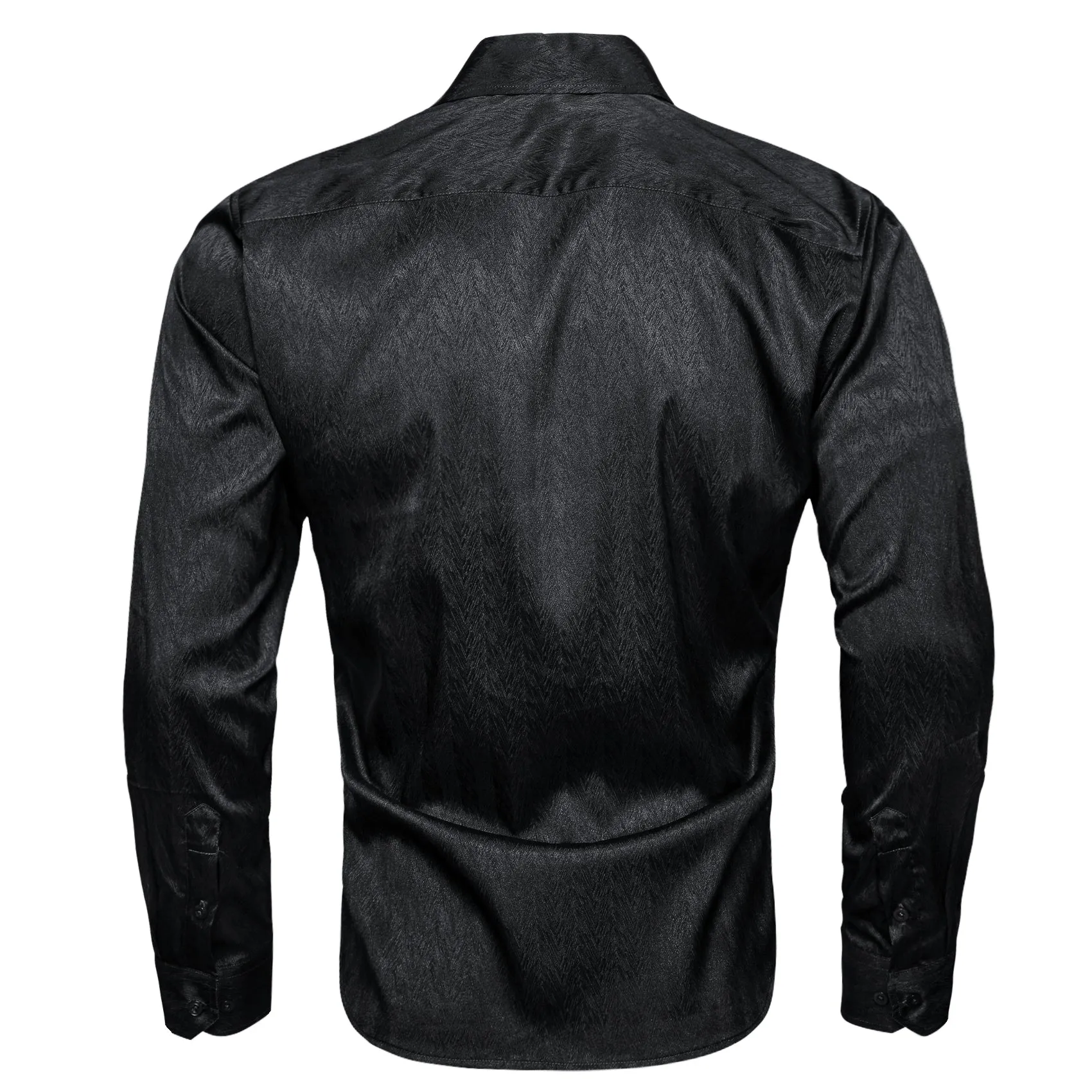 Black Solid Woven Silk Men's Long Sleeve Shirt