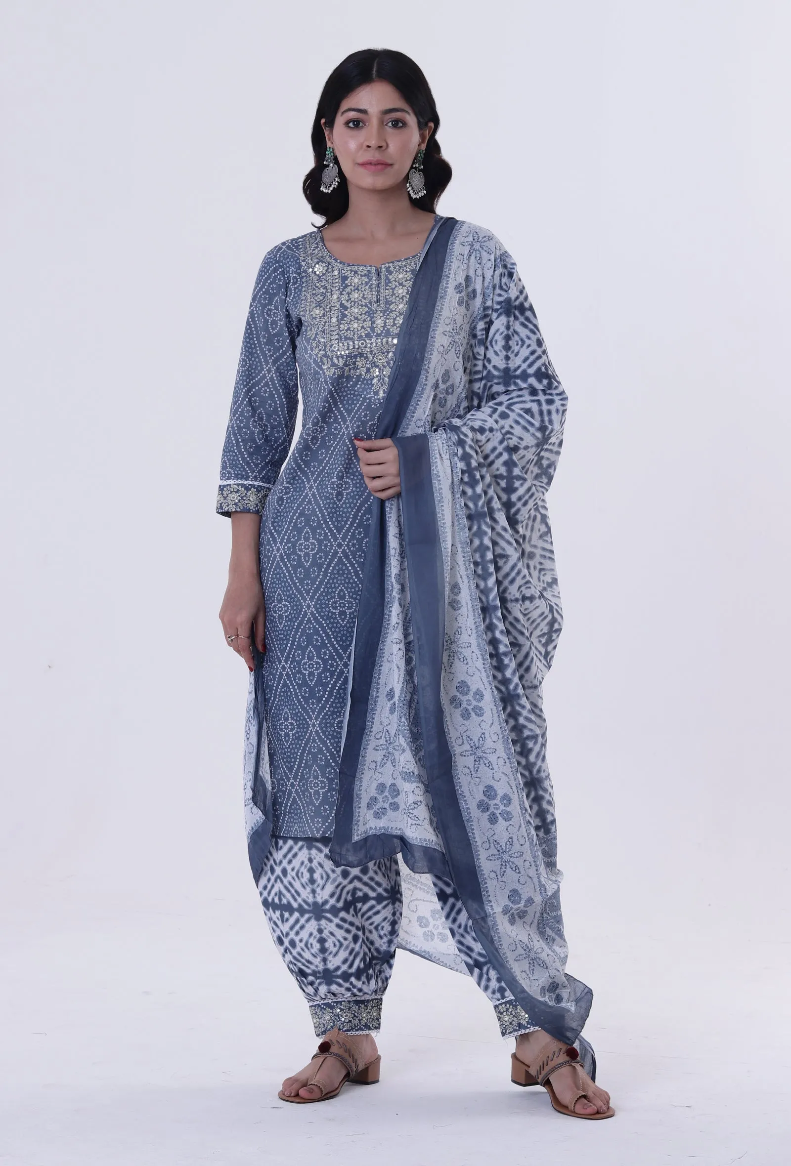 Blue & White Block Printed Cotton Dupatta