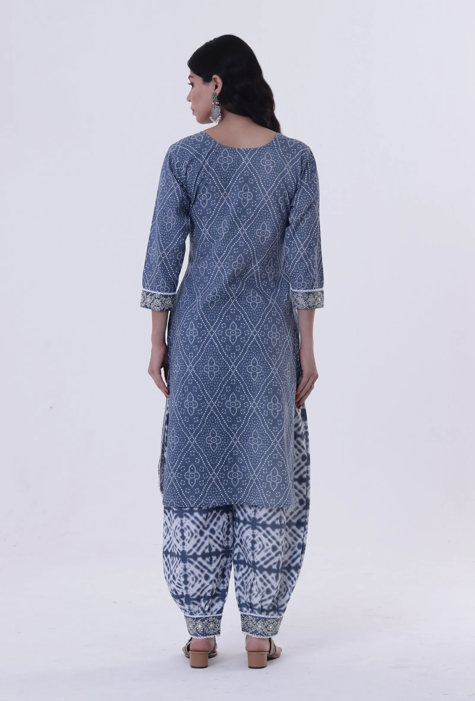 Blue & White Block Printed Cotton Kurta