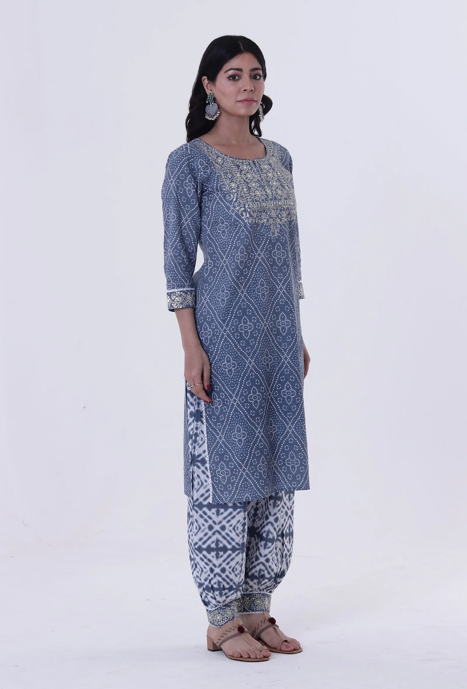 Blue & White Block Printed Cotton Kurta