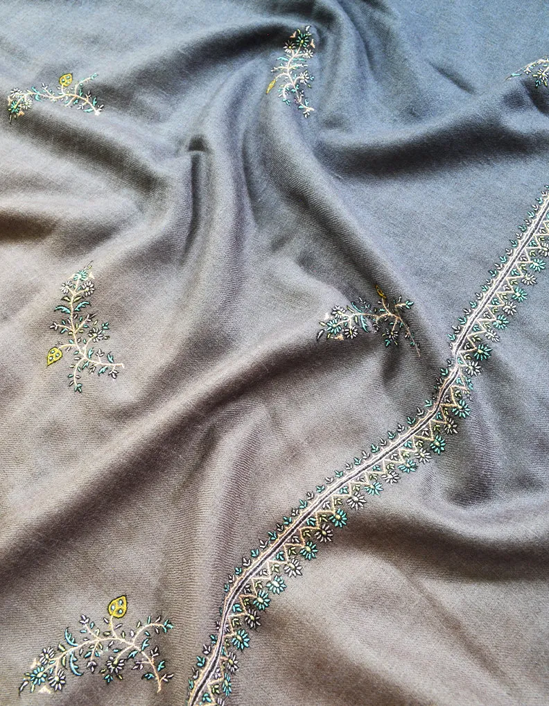 blue and grey shaded booti embroidery pashmina shawl 8438