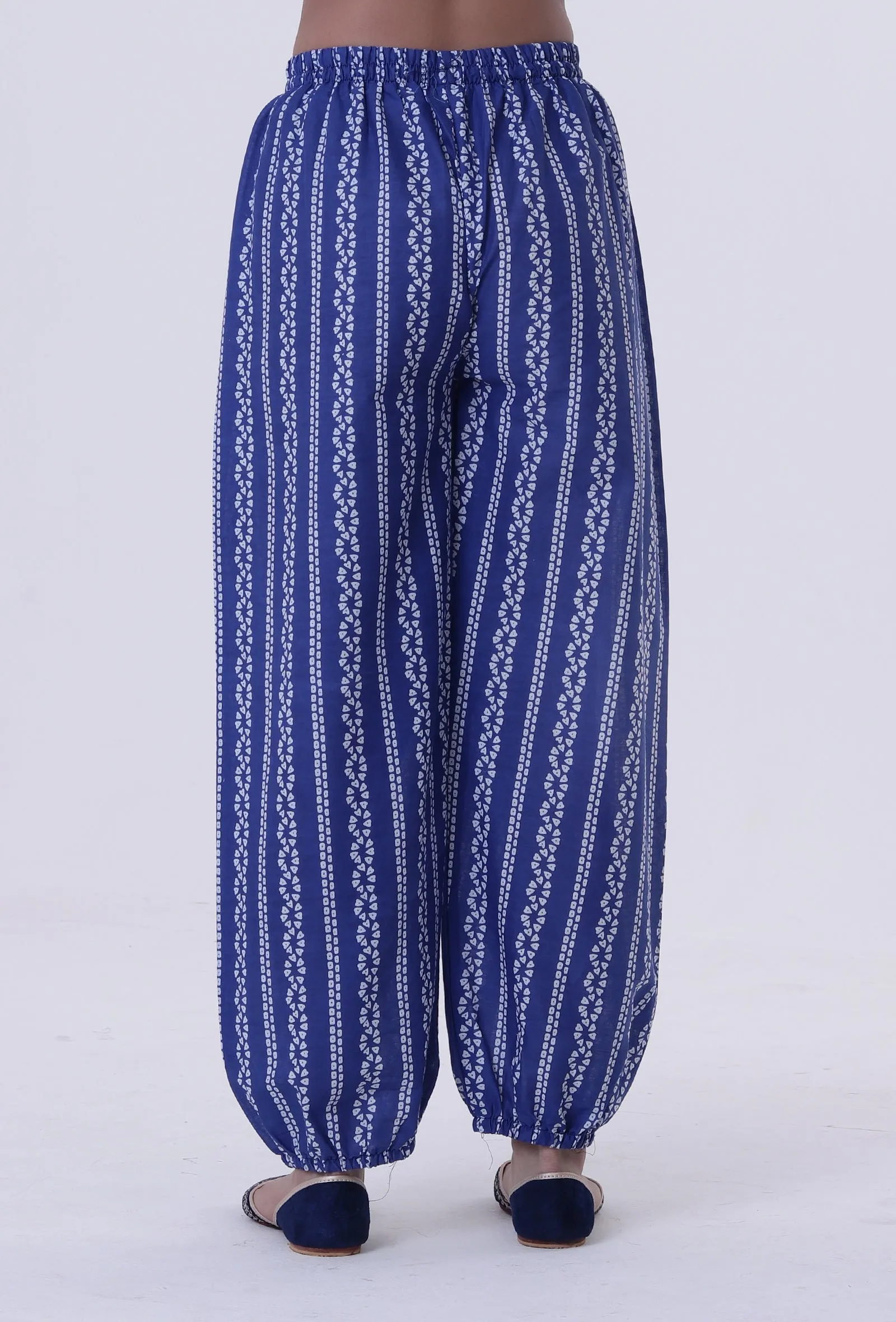 Blue Cotton Pant with White Motif