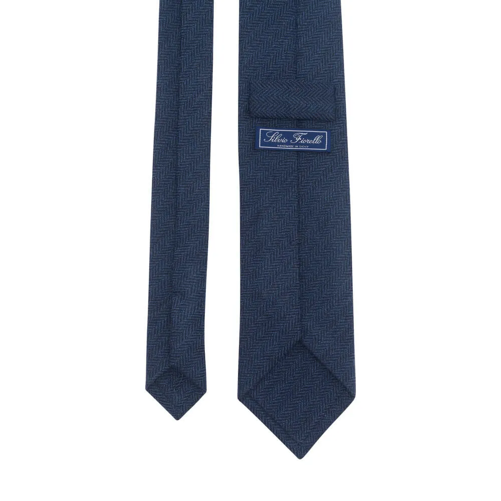 Blue Herringbone Virgin Wool Tie