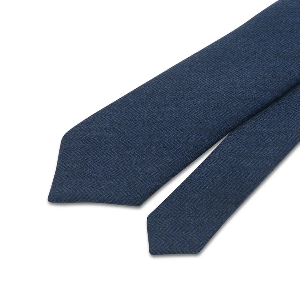 Blue Herringbone Virgin Wool Tie