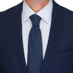 Blue Herringbone Virgin Wool Tie