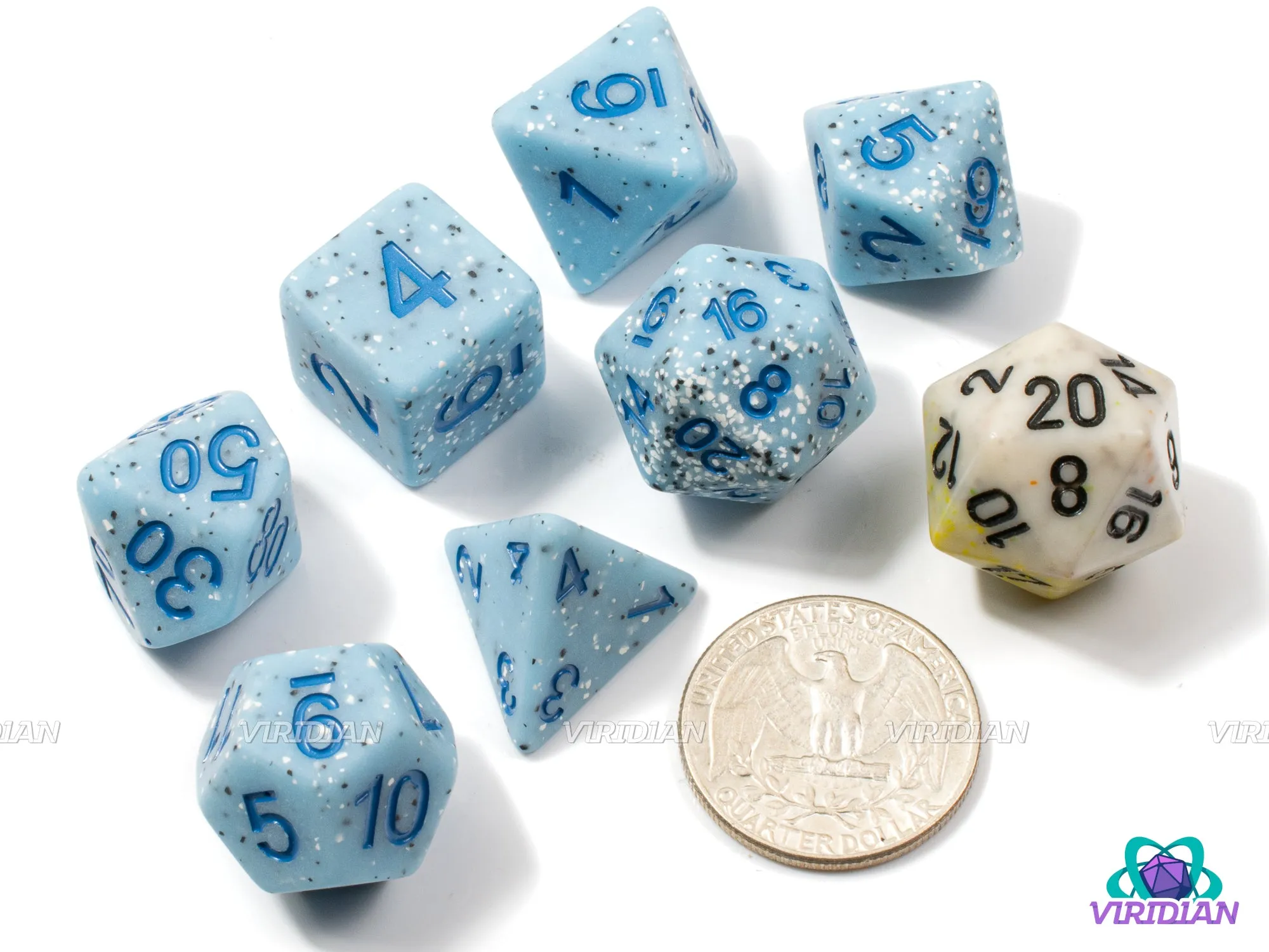 Blueberry Boba | Light Blue Base, White & Black Speckles | Resin Dice Set (7)