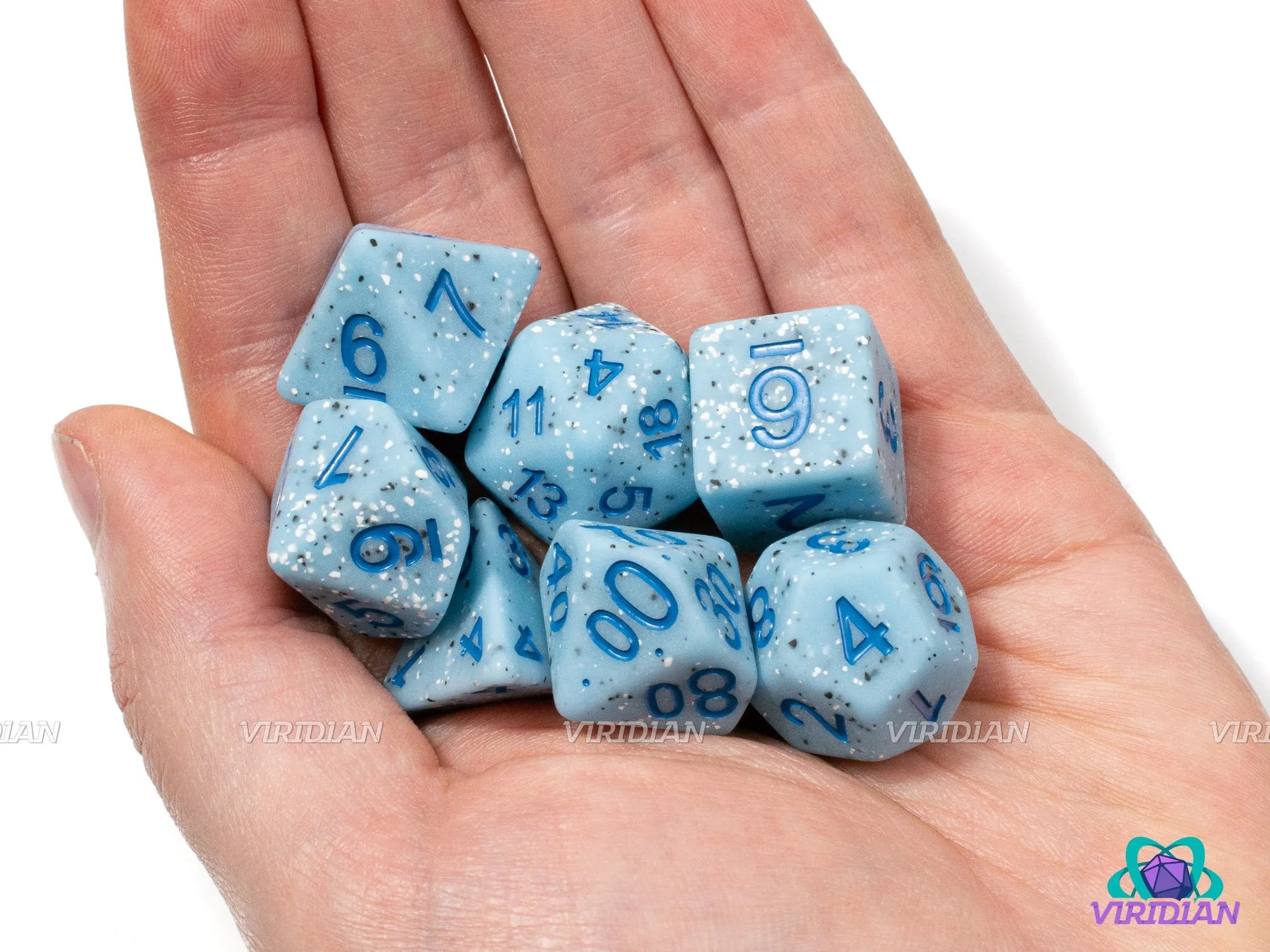 Blueberry Boba | Light Blue Base, White & Black Speckles | Resin Dice Set (7)