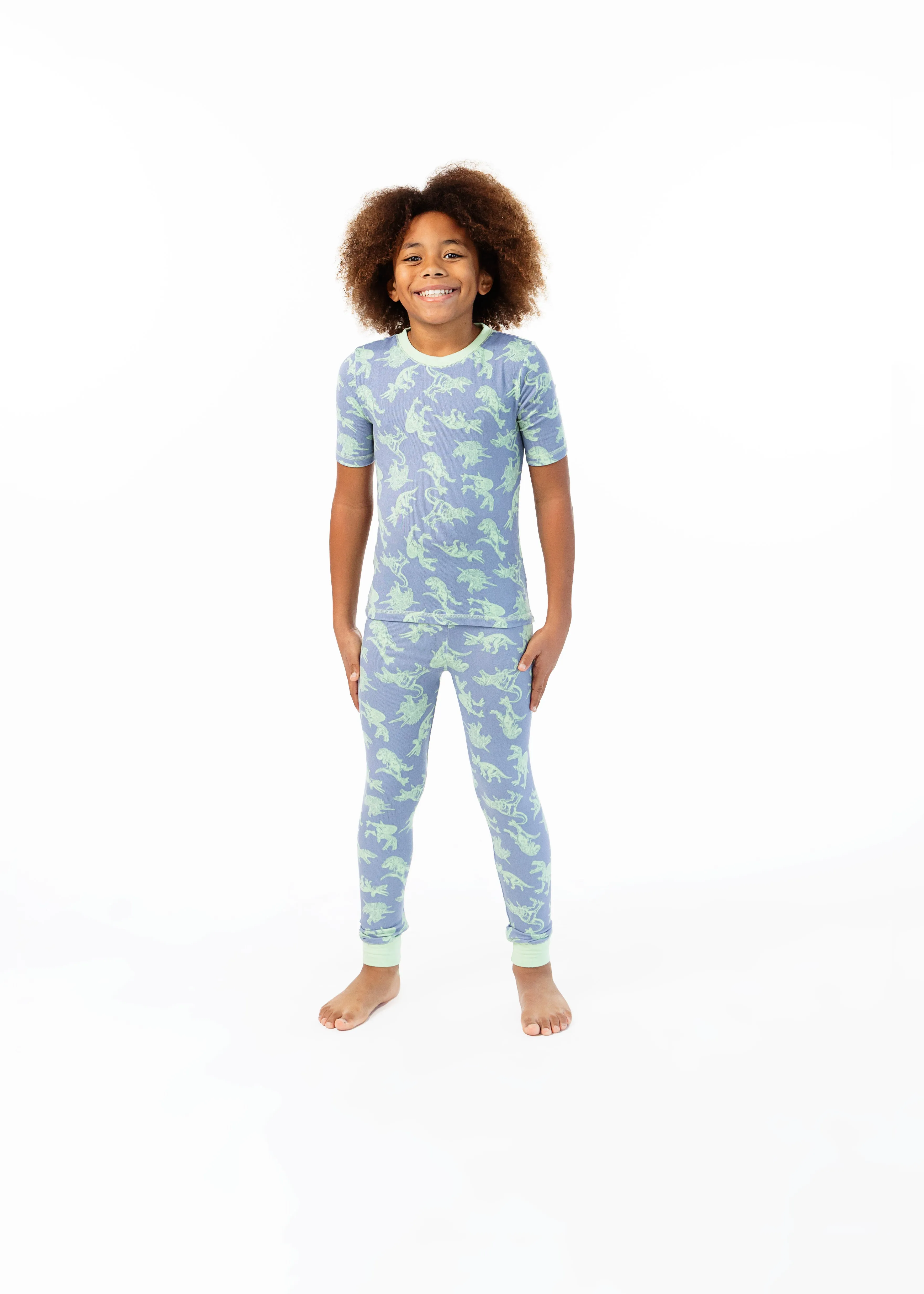 Boys Green Dino Super Soft Snug Fit 2-Piece Pajama Sleep Set