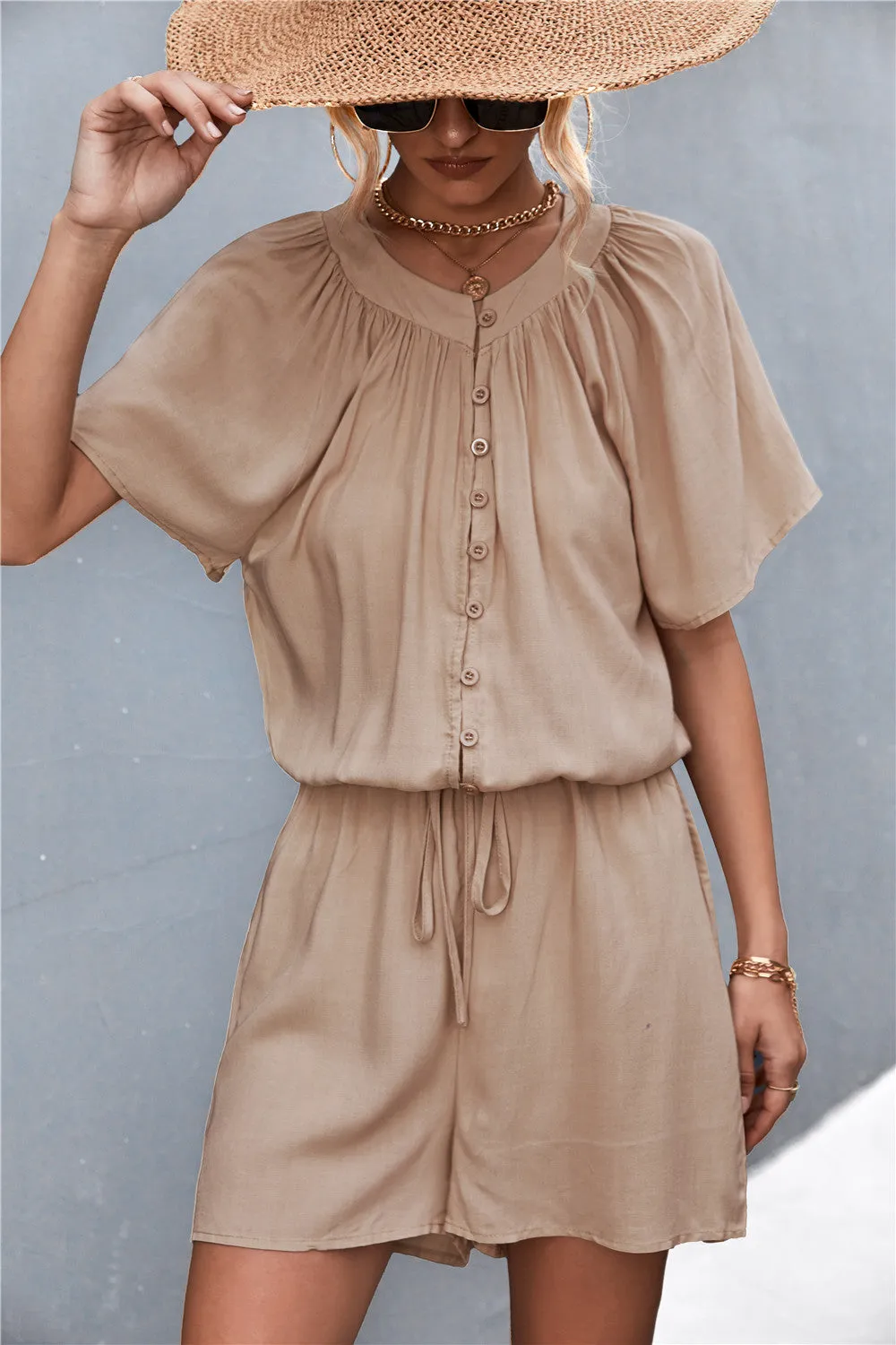 Buttoned Gather Detail Romper