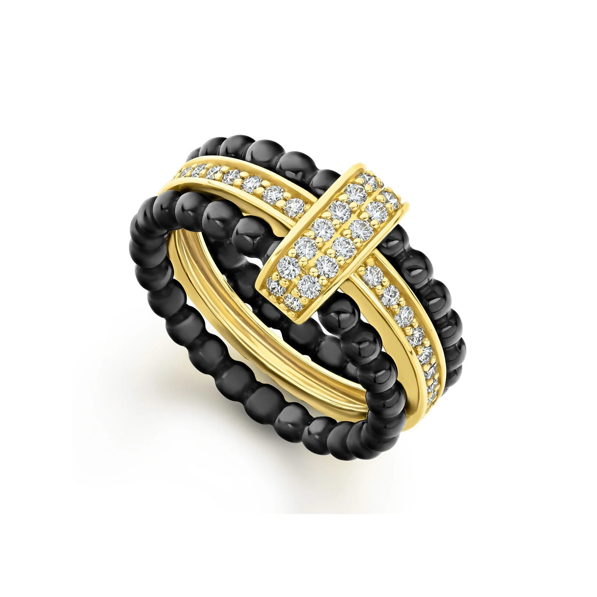 Caviar Gold Diamond Stacking Ring Set