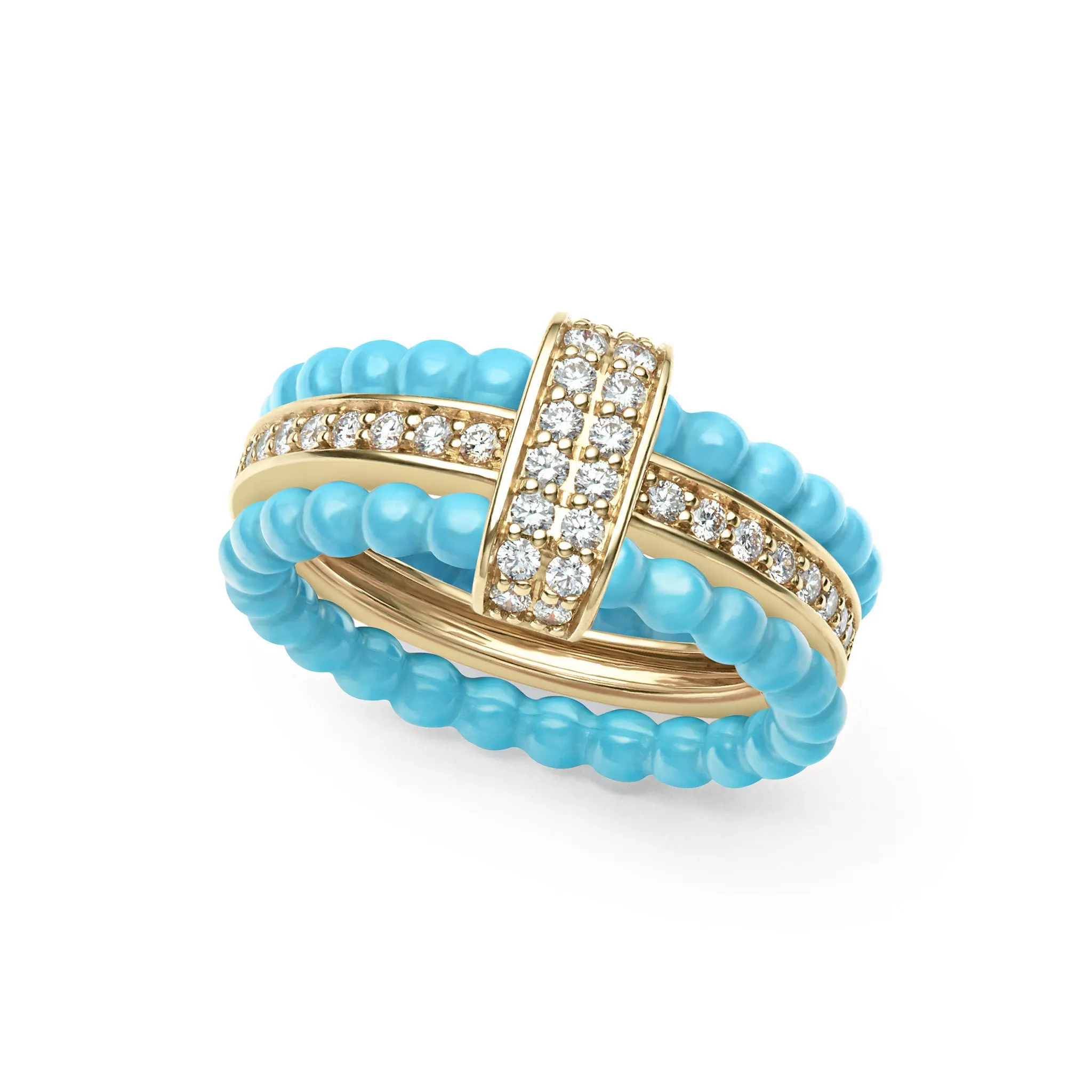 Caviar Gold Diamond Stacking Ring Set