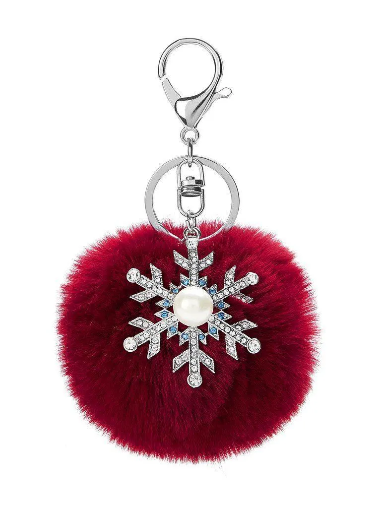 Christmas Pom Pom & Snowflake Keychain With Jewelry