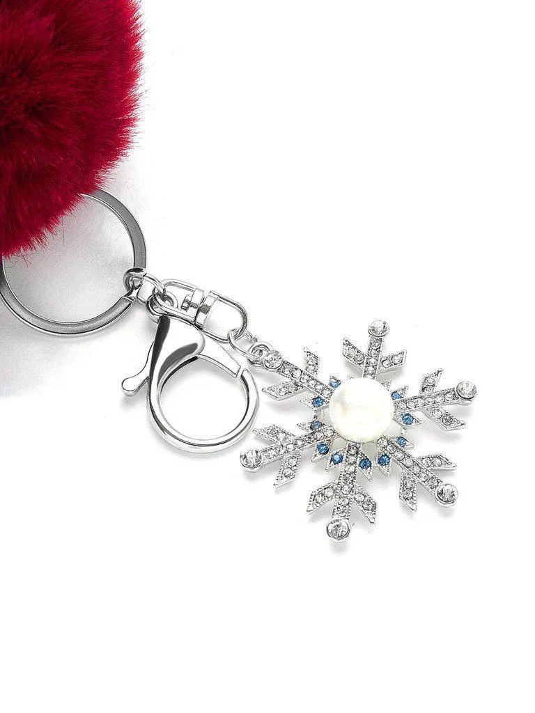 Christmas Pom Pom & Snowflake Keychain With Jewelry