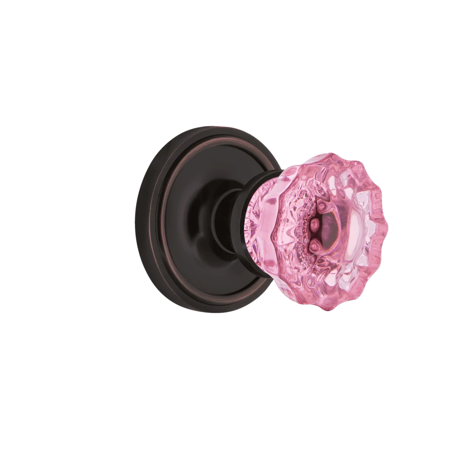 Classic Rosette with Pink Crystal Knob in Timeless Bronze