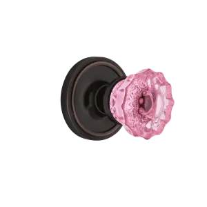 Classic Rosette with Pink Crystal Knob in Timeless Bronze