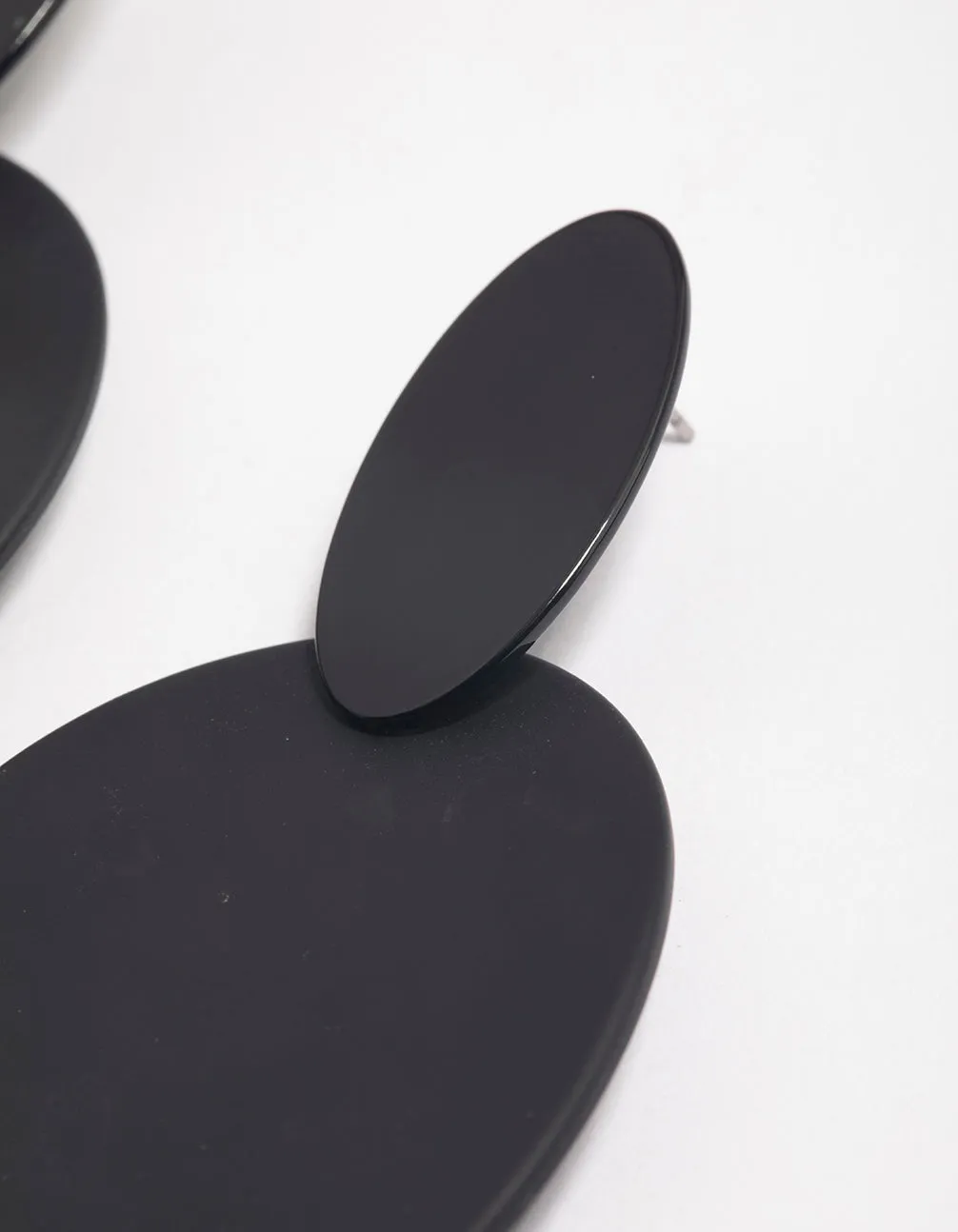 Coated Black Flat Oval Disc Drop Earrings