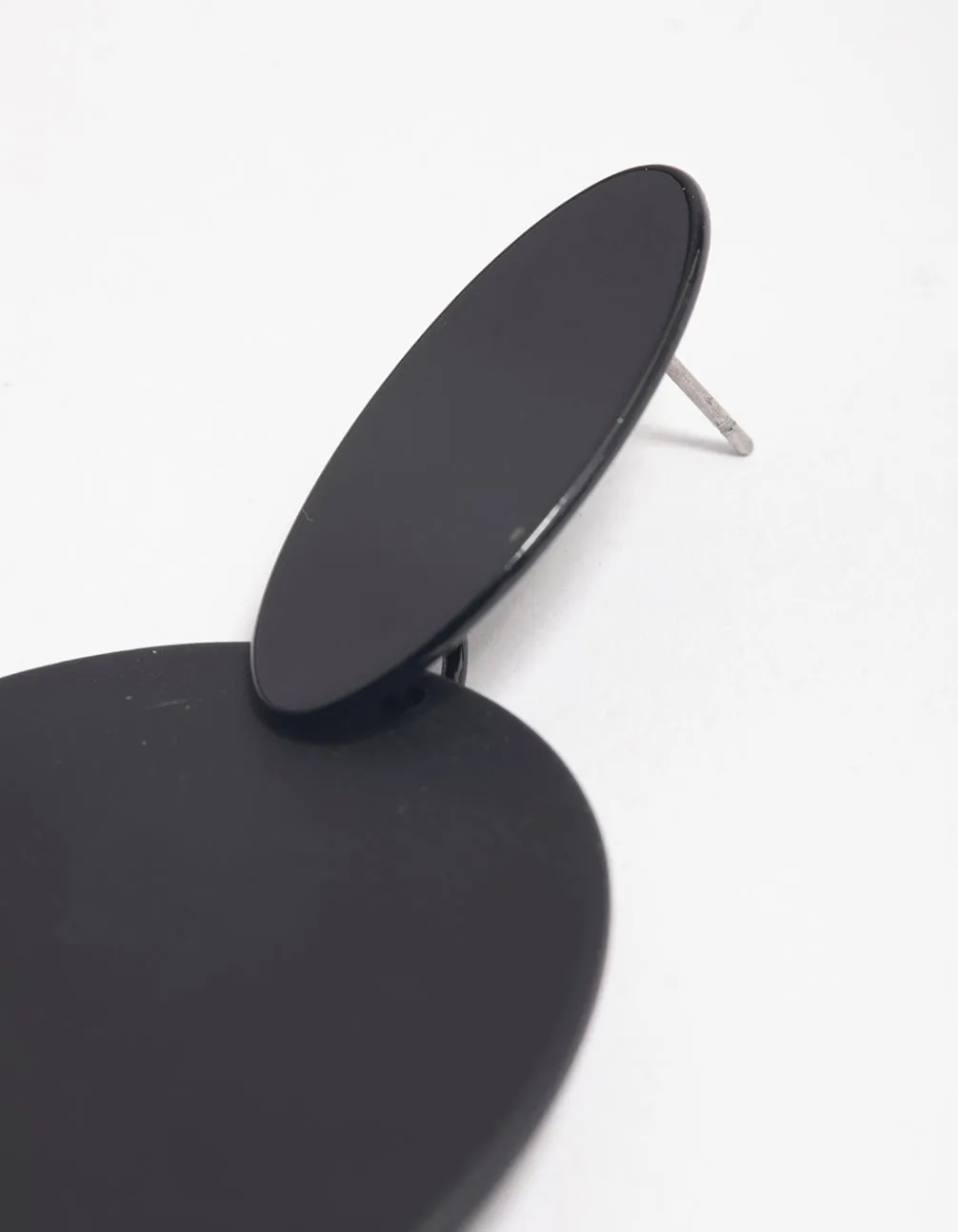 Coated Black Flat Oval Disc Drop Earrings