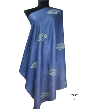 cornflower blue shaded booti embroidery pashmina shawl 8426