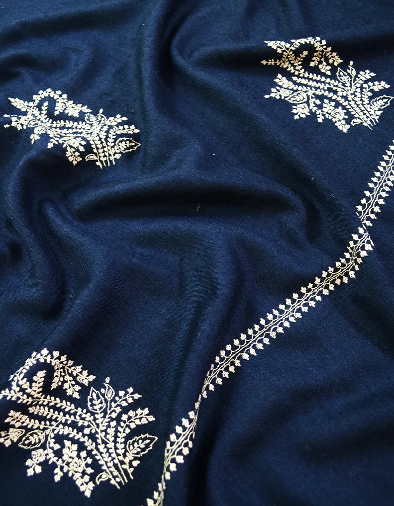 denim blue booti embroidery pashmina shawl 8457