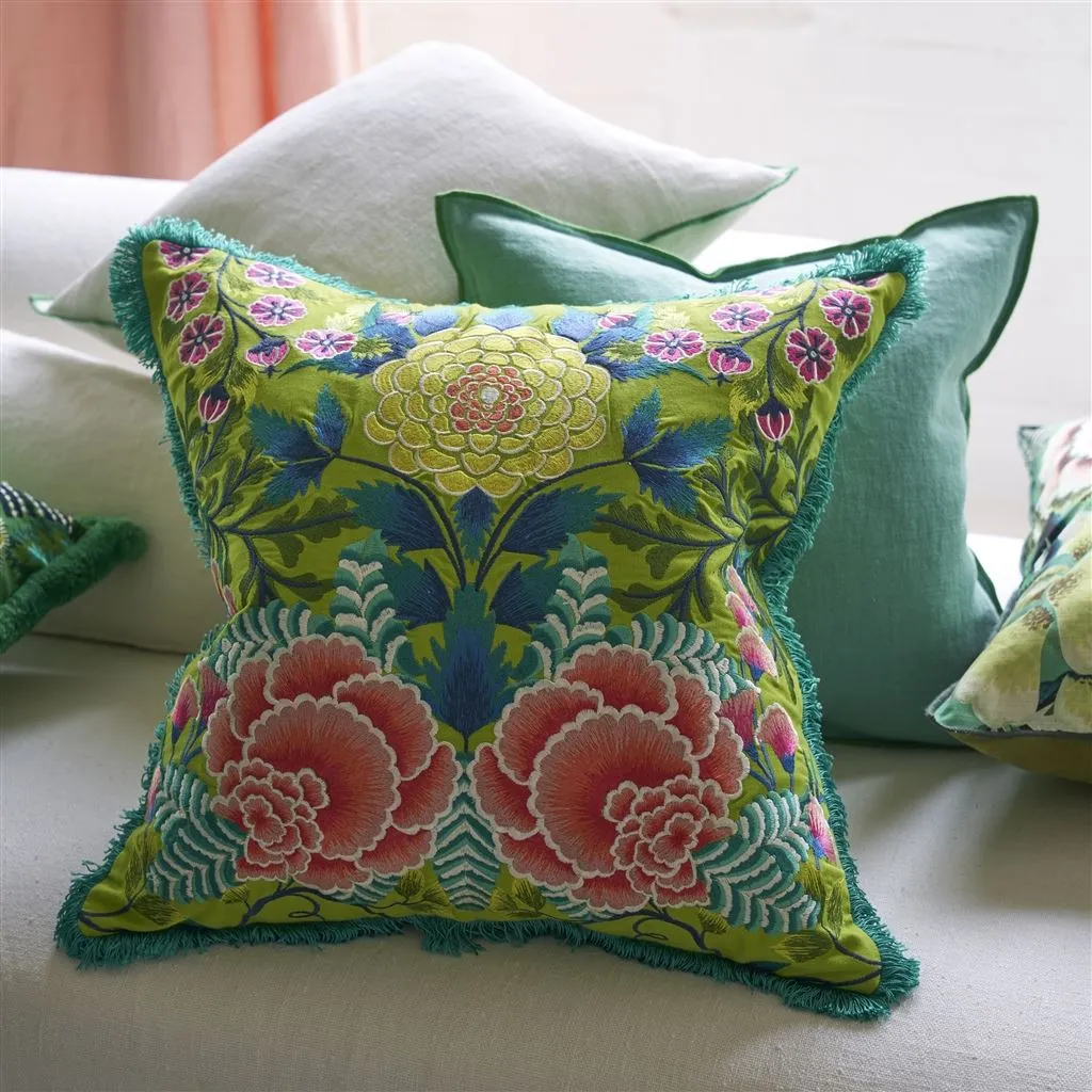 Designers Guild Brocart Decoratif Embroidered Lime Decorative Pillow