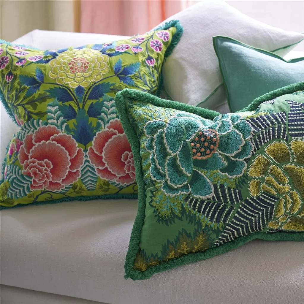 Designers Guild Brocart Decoratif Embroidered Lime Decorative Pillow