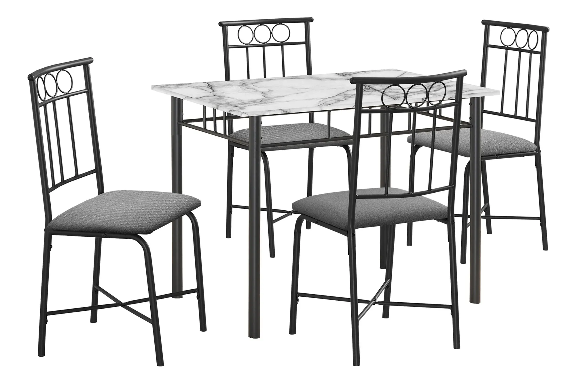 Dining Table Set, 5pcs Set, Small, 40" Rectangular, Kitchen, White Marble Look Laminate, Black Metal, Contemporary, Modern