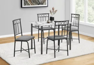 Dining Table Set, 5pcs Set, Small, 40" Rectangular, Kitchen, White Marble Look Laminate, Black Metal, Contemporary, Modern