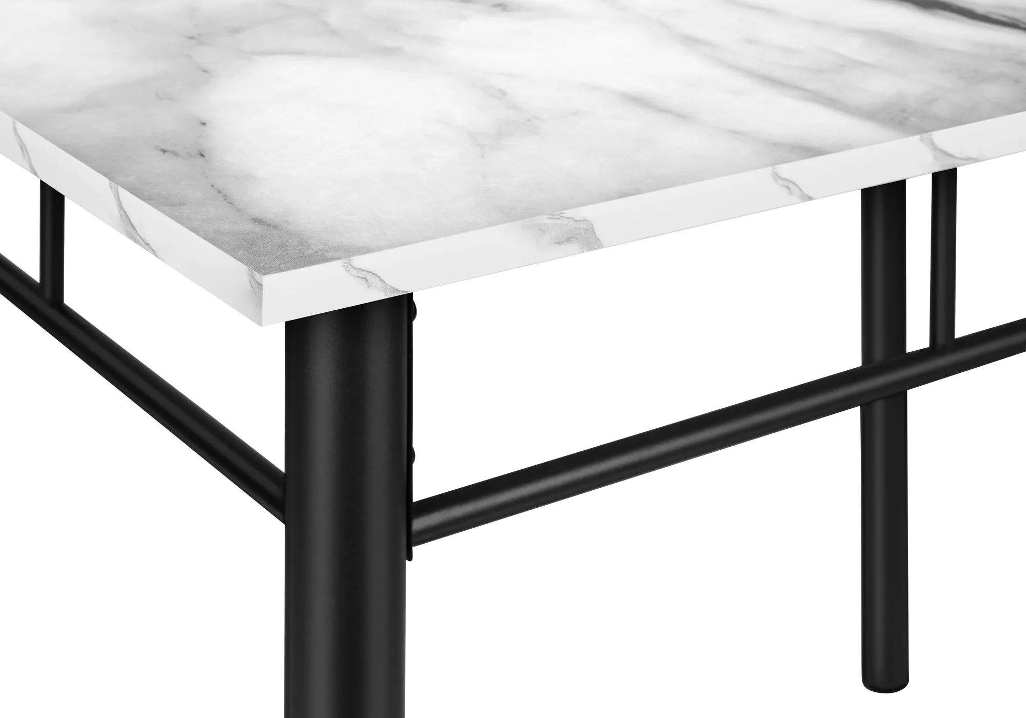 Dining Table Set, 5pcs Set, Small, 40" Rectangular, Kitchen, White Marble Look Laminate, Black Metal, Contemporary, Modern