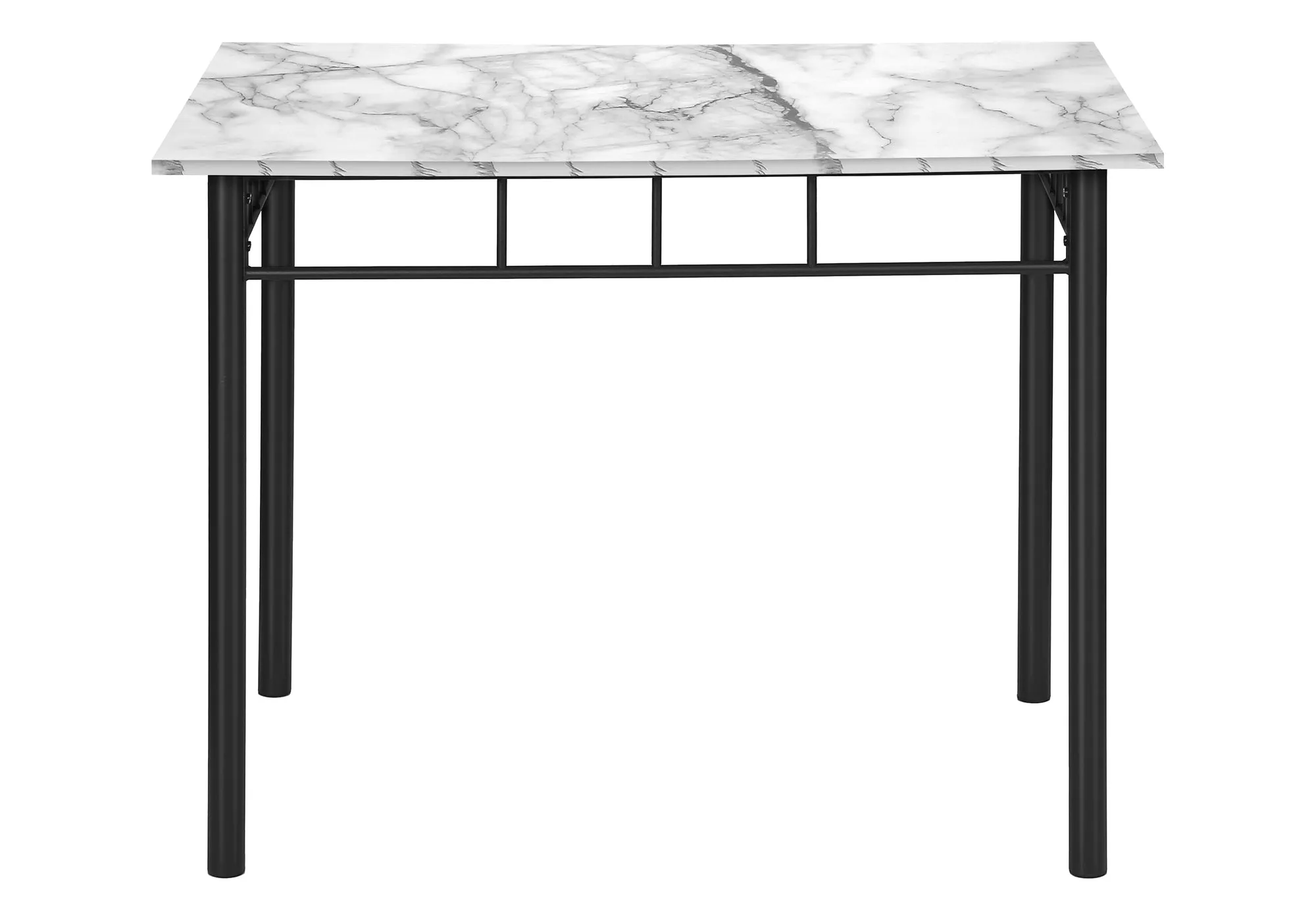 Dining Table Set, 5pcs Set, Small, 40" Rectangular, Kitchen, White Marble Look Laminate, Black Metal, Contemporary, Modern