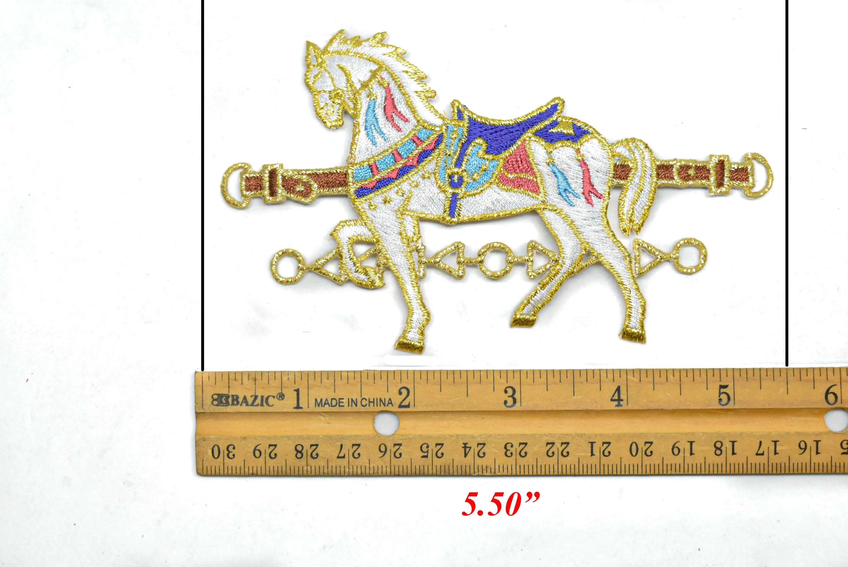 Embroidered Carousel Horse Iron-On Applique 5.5" x 3.25" - 1 Piece