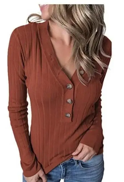 Fashion Temperament V-neck Pullover Solid Color Long-sleeved