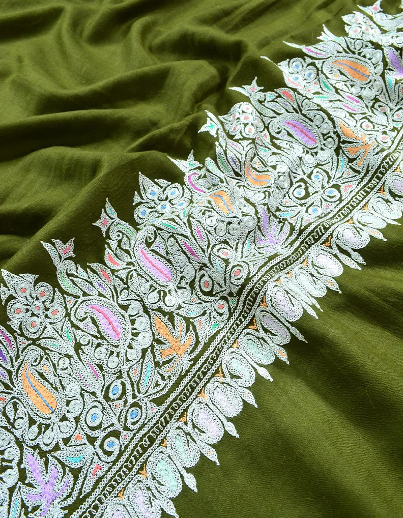 forest green tilla embroidery pashmina shawl 8246