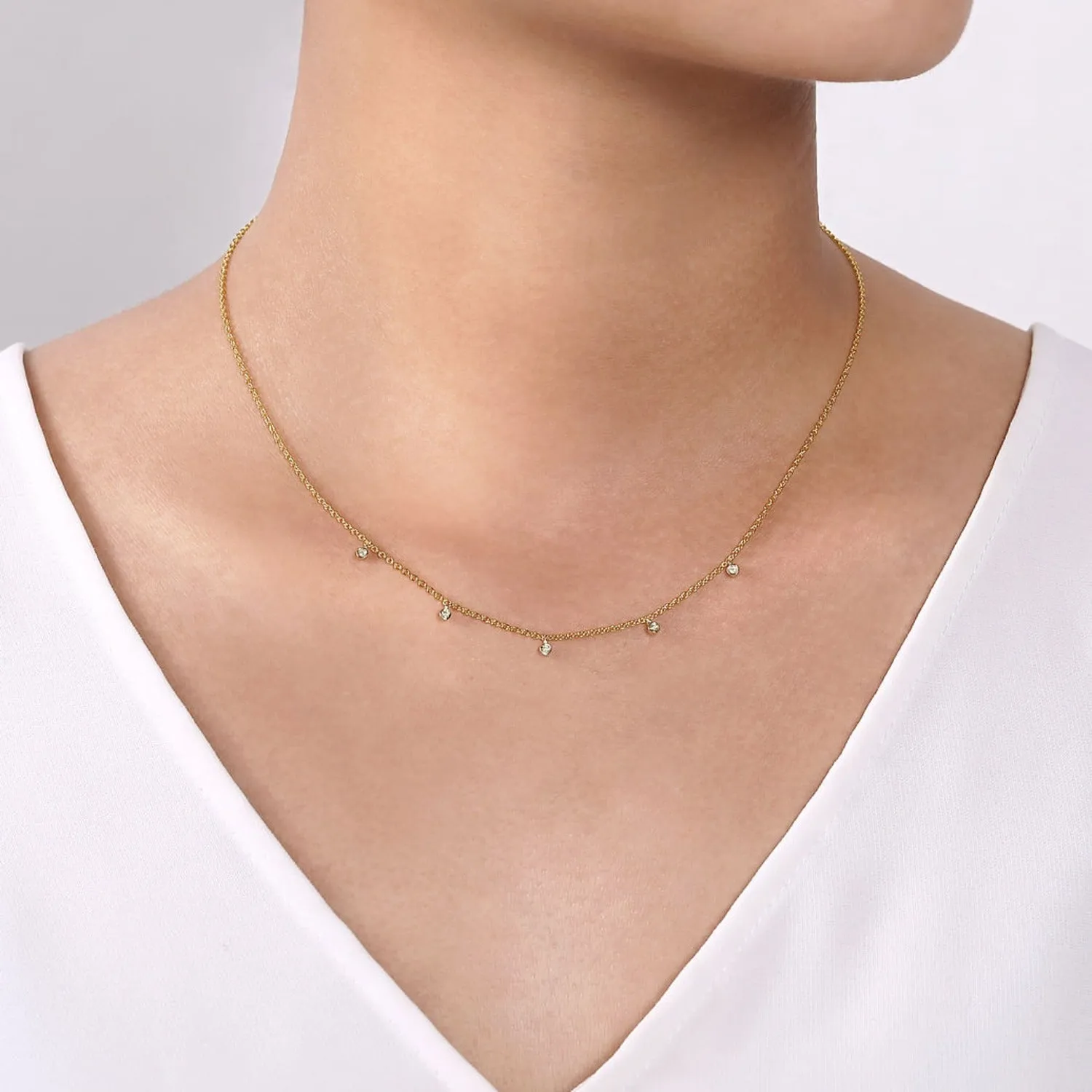 Gabriel & Co. Chain Necklace with Round Cut Diamond Drops