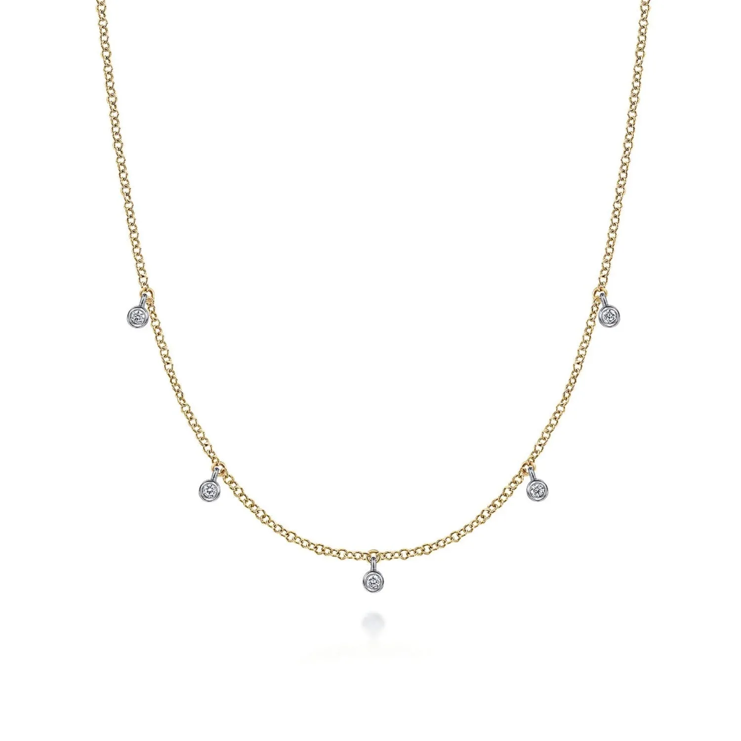 Gabriel & Co. Chain Necklace with Round Cut Diamond Drops