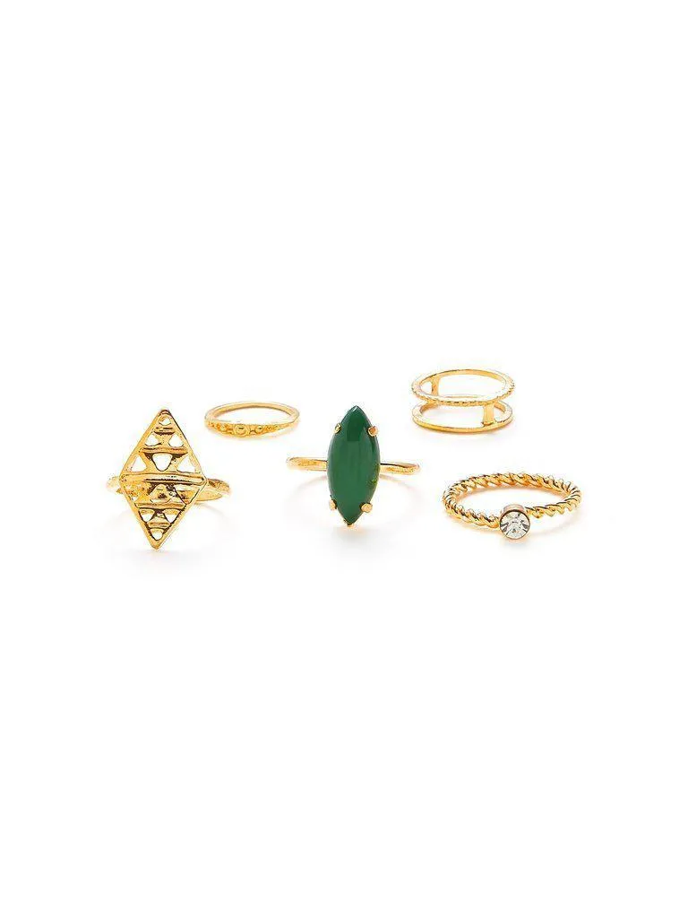 Gemstone Hollow Ring Set 5pcs